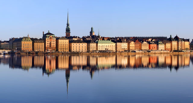 scandinavia buildings reflection on water